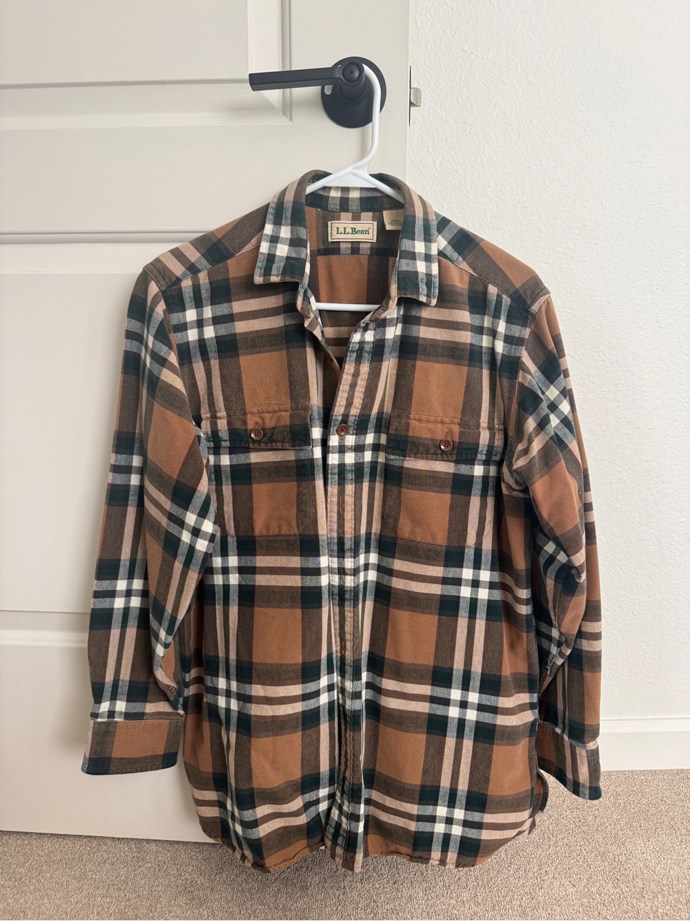 Vintage LL Bean Men's Brown Plaid Flannel Shirt